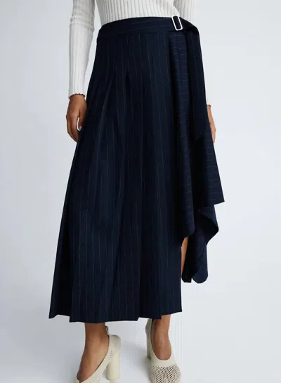 Anna Quan Virginia Midi Skirt In Chalkstripe In Blue
