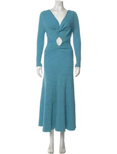 Pre-owned Anna Quan V-neck Long Dress In Blue/green