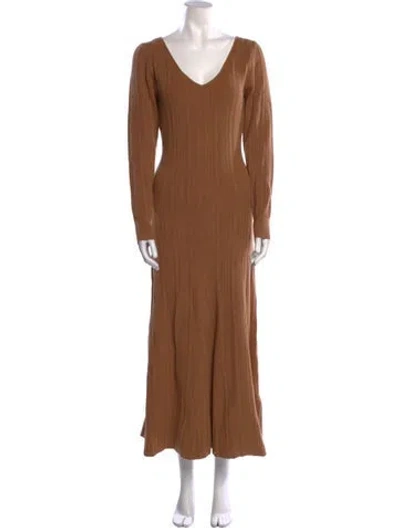 Pre-owned Anna Quan V-neck Long Dress In Brown