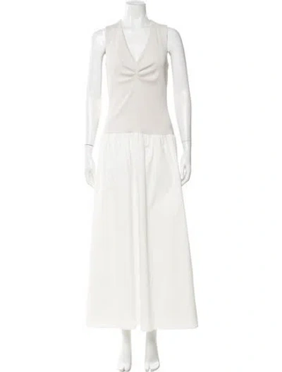 Pre-owned Anna Quan V-neck Long Dress In Neutral
