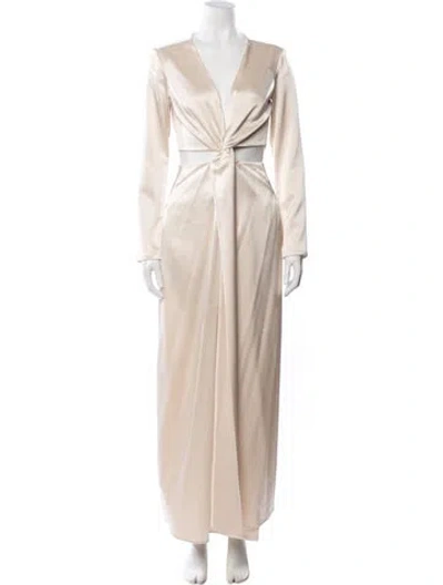 Pre-owned Anna Quan V-neck Long Dress In Neutral