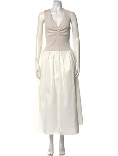 Pre-owned Anna Quan V-neck Long Dress In White
