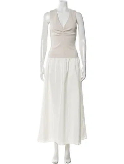 Pre-owned Anna Quan V-neck Long Dress In White