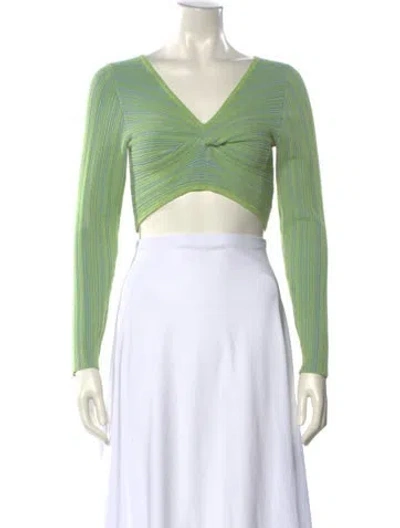 Pre-owned Anna Quan V-neck Long Sleeve Crop Top In Green