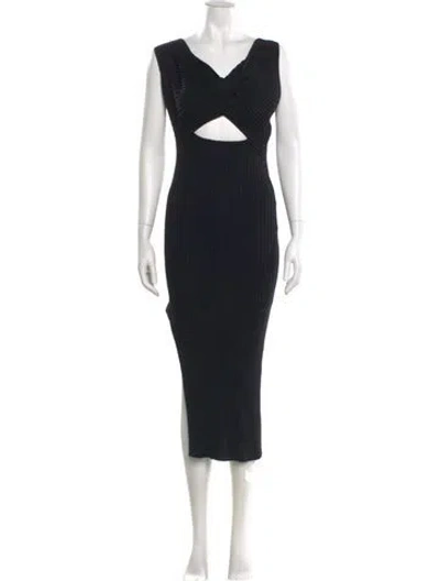Pre-owned Anna Quan V-neck Midi Length Dress In Black