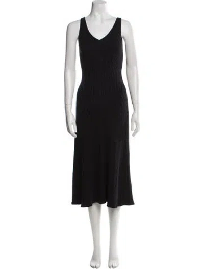 Pre-owned Anna Quan V-neck Midi Length Dress In Black