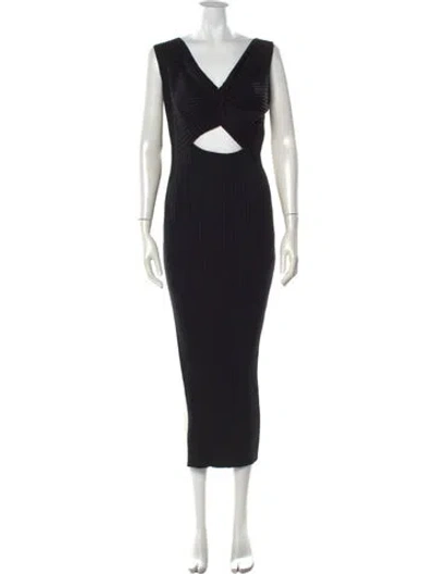Pre-owned Anna Quan V-neck Midi Length Dress In Black