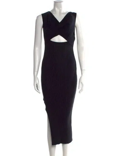 Pre-owned Anna Quan V-neck Midi Length Dress In Black