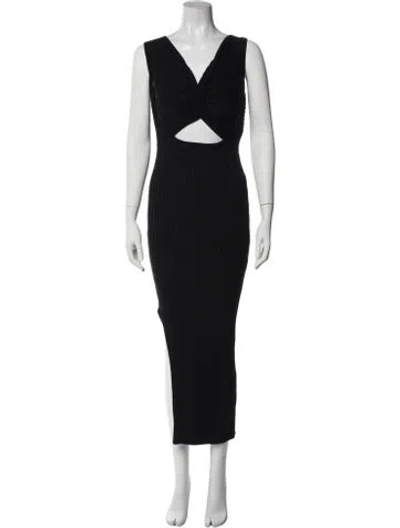 Pre-owned Anna Quan V-neck Midi Length Dress In Black