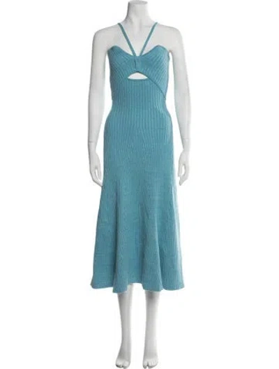 Pre-owned Anna Quan V-neck Midi Length Dress In Blue