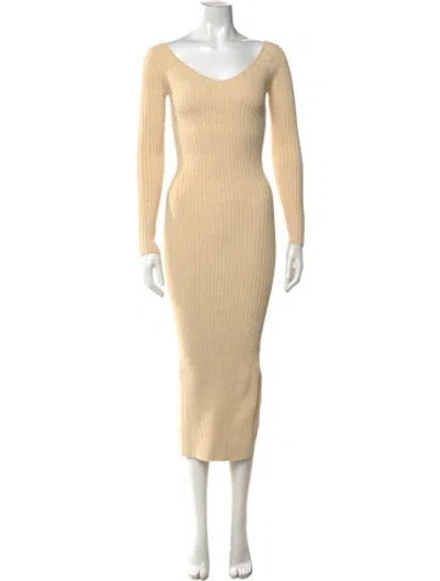 Pre-owned Anna Quan V-neck Midi Length Dress In Neutrals