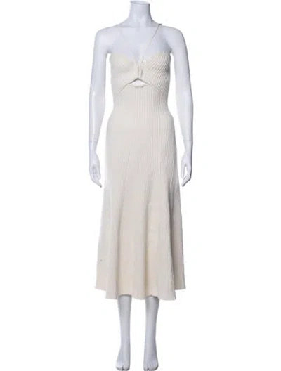 Pre-owned Anna Quan V-neck Midi Length Dress In White