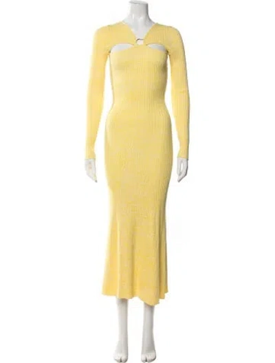 Pre-owned Anna Quan V-neck Midi Length Dress In Yellow