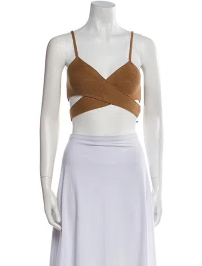 Pre-owned Anna Quan V-neck Sleeveless Crop Top In Neutral