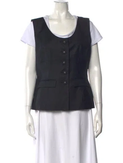 Pre-owned Anna Quan Wool Crew Neck Button-up Top In Black