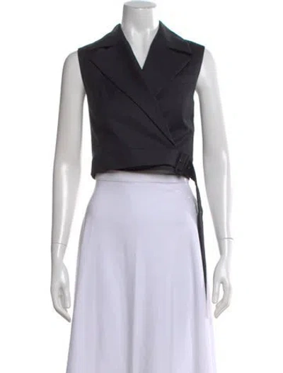 Pre-owned Anna Quan Wool V-neck Crop Top In Black