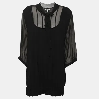 Pre-owned Anna Scholz Black Jersey And Tulle Neck Tie Tops Xl