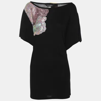 Pre-owned Anna Scholz Black Jersey Sequined Slash Neck Top Xl