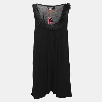 Pre-owned Anna Scholz Black Pleated Details Jersey Sleeveless Tops Xl