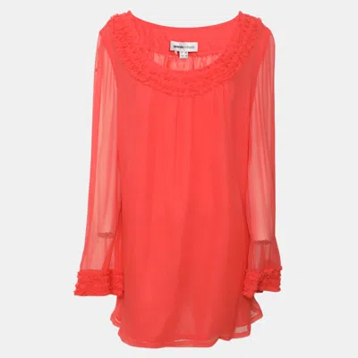 Pre-owned Anna Scholz Coral Chiffon Ruffled Tops Xxl In Orange