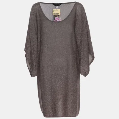 Pre-owned Anna Scholz Metallic Grey Lurex Knit Square Neck Tops Xl In Silver
