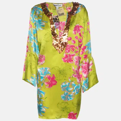 Pre-owned Anna Scholz Multicolor Printed Satin Silk Sequin Kaftan Xl