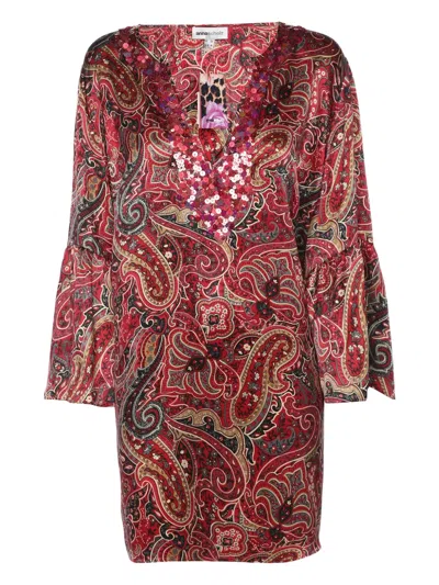 Pre-owned Anna Scholz Satin Sequin Tunic In Red