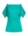 Anna Seravalli Woman Top Emerald Green Size 10 Cotton, Polyamide, Elastane