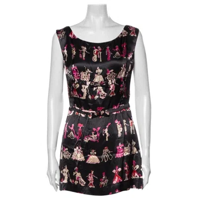 Pre-owned Anna Sui 1990s  Victorian Print Silk Mini Dress In Black