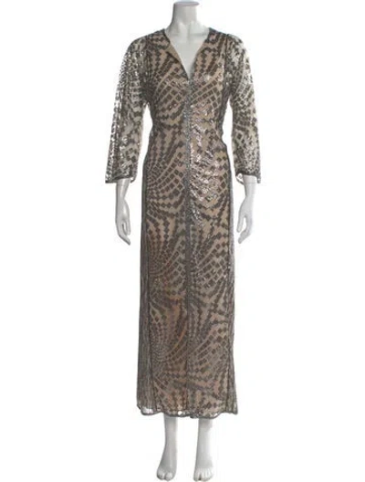 Pre-owned Anna Sui Animal Print Long Dress In Silver