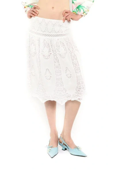 Anna Sui Applique Lace Combo Skirt In White Multi