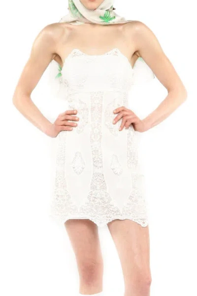 Anna Sui Applique Lace Combo Strapless Dress In White