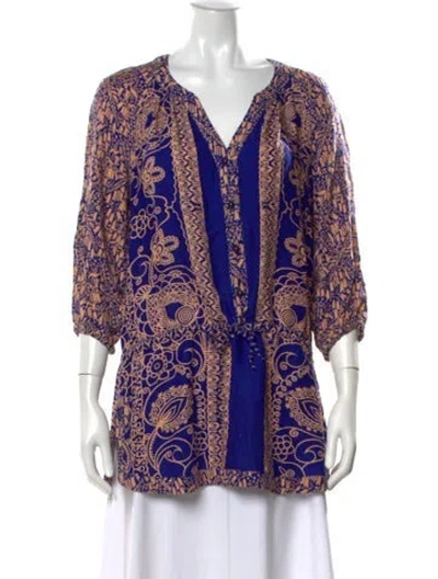 Pre-owned Anna Sui Bamboo Printed Blouse In Purple