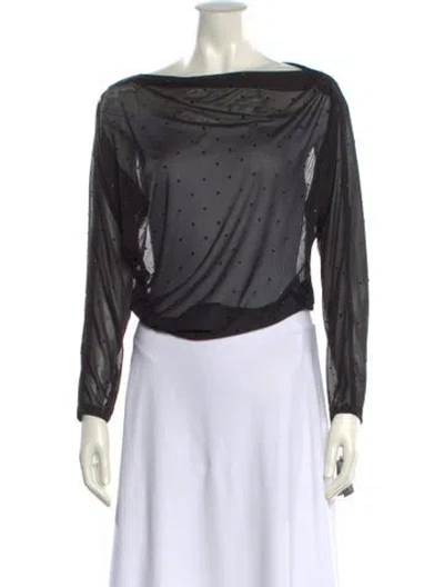 Pre-owned Anna Sui Bateau Neckline Long Sleeve Crop Top W/ Tags In Black