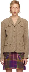 Anna Sui Beige Herringbone Blazer In Brown