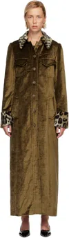 Anna Sui Beige Velour Coat In Green