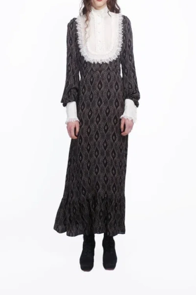 Anna Sui Berry Crepe Victorian Bib Dress In Black