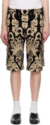 Anna Sui Black & Beige Beardsley Tapestry Cargo Shorts In Black Multi