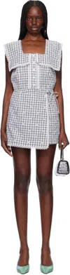 Anna Sui Black & Gray Daisy Embroidery On Gingham Tie Romper In Black Multi