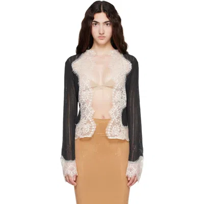 Anna Sui Black & Off-white Lingerie Lace Knit Cardigan