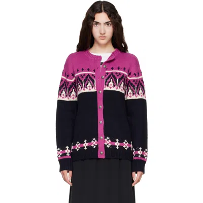 Anna Sui Black & Purple Fair Isle Knit Cardigan In Azalea Multi