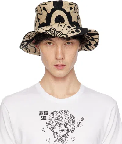 Anna Sui Black Beardsley Tapestry Oversized Brim Bucket Hat In Multi