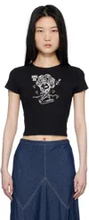 Anna Sui Black Crewneck Beach Girl Baby T-shirt In Black