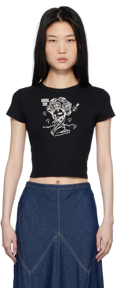 Anna Sui Black Crewneck Beach Girl Baby T-shirt