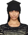 Anna Sui Black Crochet Knit Beanie In Black