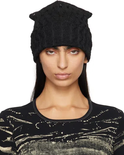 Anna Sui Black Crochet Knit Beanie