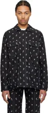 Anna Sui Black Embroidered Roses Barn Denim Jacket In Denim Rose