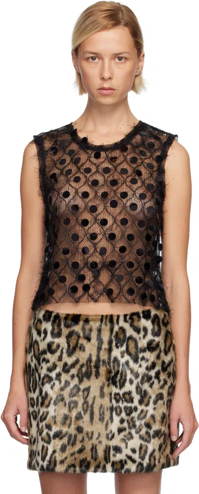 Anna Sui Black Mesh Paillettes Top