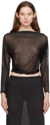 Anna Sui Black Rhinestone Long Sleeve T-shirt In Black