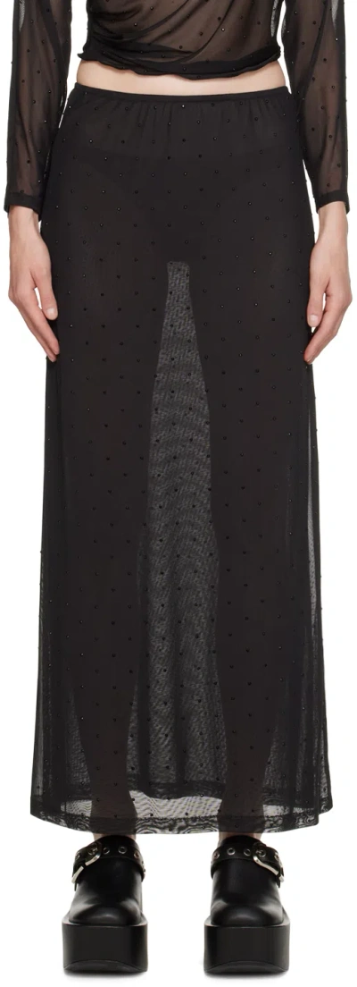 Anna Sui Black Rhinestone Maxi Skirt